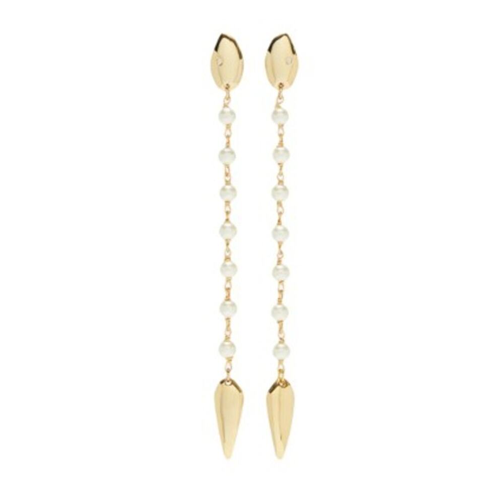 NEW Tory Burch Snake Linear Earrings 18K Gold Plated Faux Pearl Dangle Animal